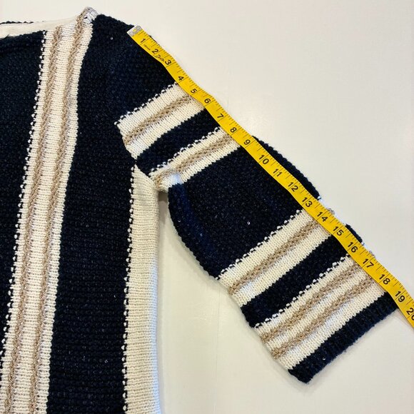 Chico’s Elin Shine Striped Pullover Sweater – Navy Gold Knit 3/4 Sleeve 1 - Picture 5 of 6